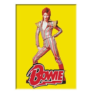 David Bowie colorful jumpsuit stance pose with red diamond dogs logo on a 2.5" x 3.5" magnet