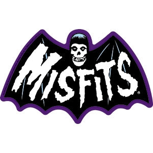 Black & white Misfits Bat-Fiend 5.75" die-cut sticker with purple border