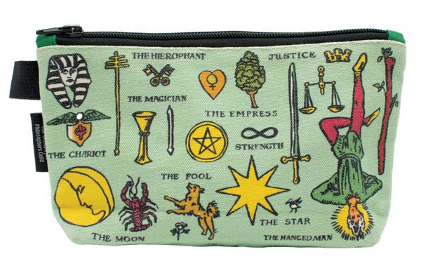 A view of the opposite side of the pouch that is printed with other tarot images