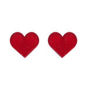 pair 5/8" laser cut heart shaped post earrings bright red glitter 100% Acrylic resin