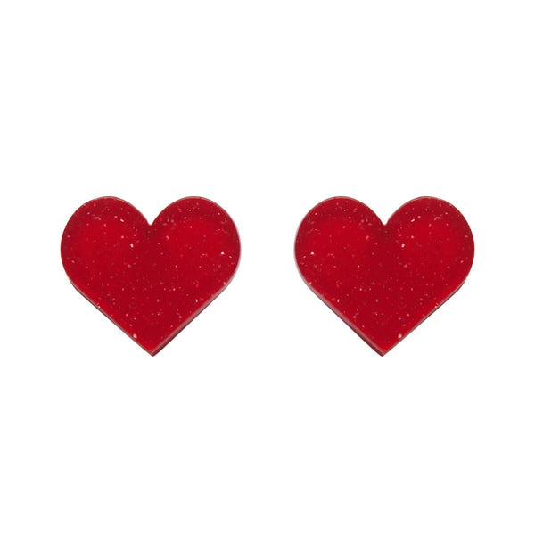 pair 5/8" laser cut heart shaped post earrings bright red glitter 100% Acrylic resin