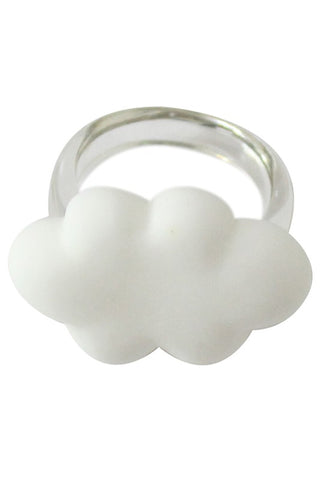 1" x 5/8" plastic puffy matte white cloud ring on clear plastic band