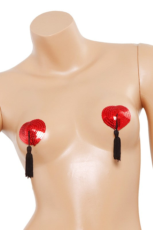 Heart Shaped Sparkling Sequin Nipple Pasties with Tassel - ThrillHug