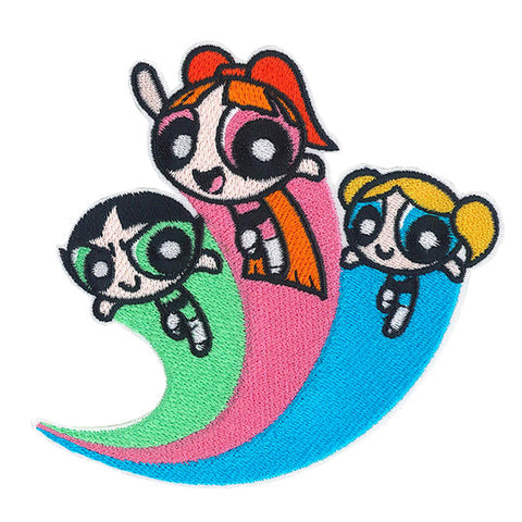 embroidered patch of The Powerpuff Girls in mid flight