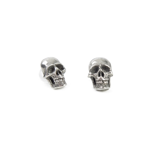 pair "Mortaurium" antiqued pewter skull earrings with surgical steel posts