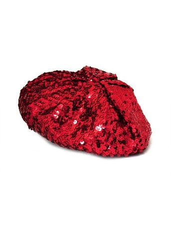 Sparkly shiny "French" beret in stretchy knit metallic red sequin material