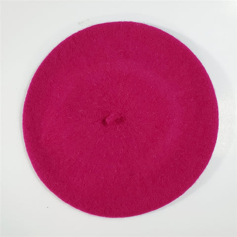 11" diameter "French" style wool blend knit beret in vivid magenta pink