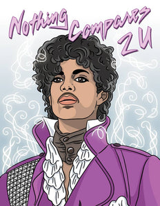 4.25" x 5.5" "Nothing Compares 2 U" text illustrated portrait Purple Rain era Prince