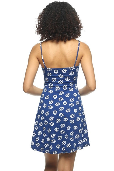 Blue & White Anchor Print Dress - Size S