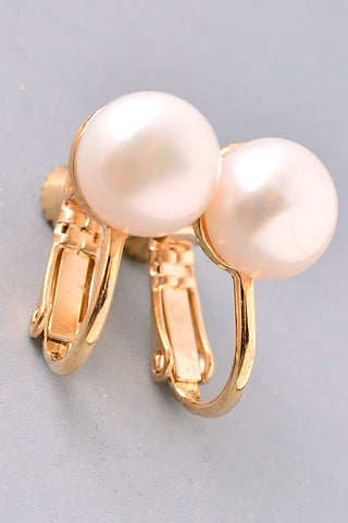 9mm creamy white Pearl gold metal Clip-On Earrings with screwback and leverback clip
