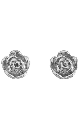 pair 3/8" silver metal rose-shaped post earrings