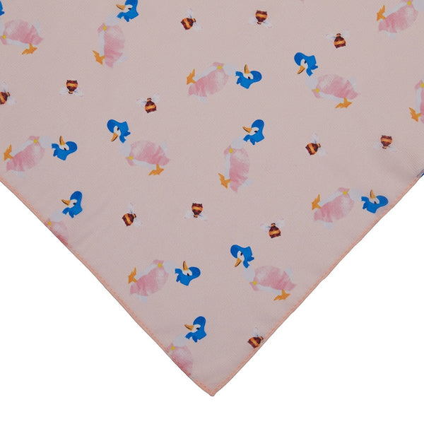 27" square semi-sheer pink background "Jemima Puddle-Duck" allover print scarf