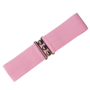 elastic waist belt pink retro-style three circle silver metal buckle closure
