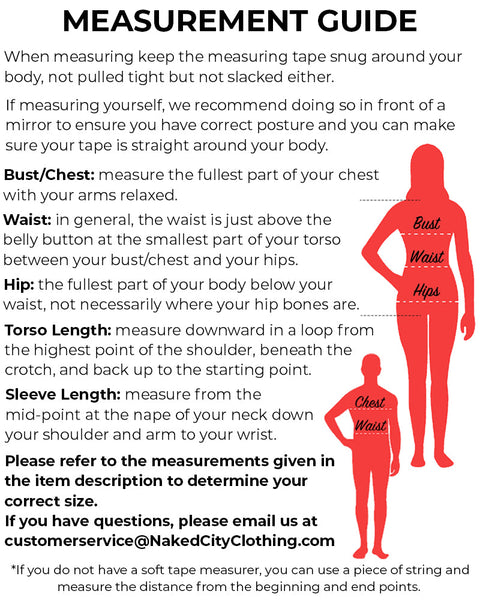 naked city clothing measurement guide infographic