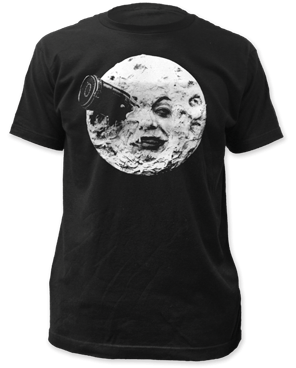 black cotton men's size t-shirt white screenprint moon's face rocket movie still 1902 A Trip to the Moon