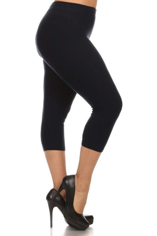high-waist capri length leggings in basic black, shown side view on model