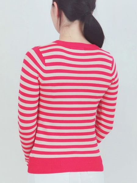 Pink Striped Crew Neck Sweater