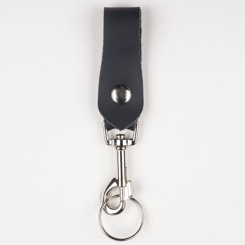sturdy black leather snap on keychain fob with heavy duty swivel trigger hook