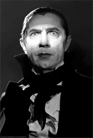 Vertical 24" x 36" black & white poster featuring photographic portrait of Bela Lugosi as Dracula