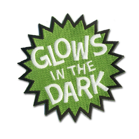 classic "Glows in the Dark" 4" round label green glow-in-the-dark stitching embroidered patch