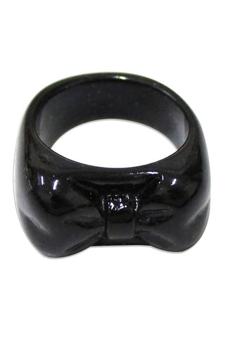shiny black acrylic plastic bow design ring