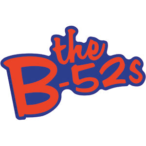 red and blue sticker of The B-52s’ logo