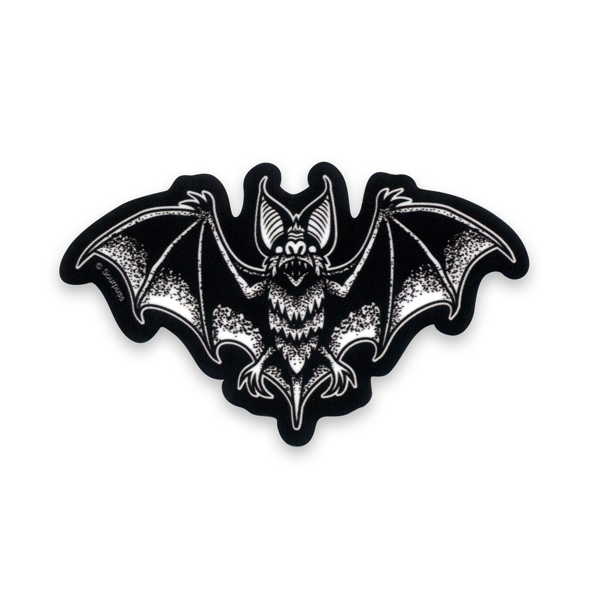 3" x 1 1/2" die-cut vinyl black and white Batt Attack bat sticker