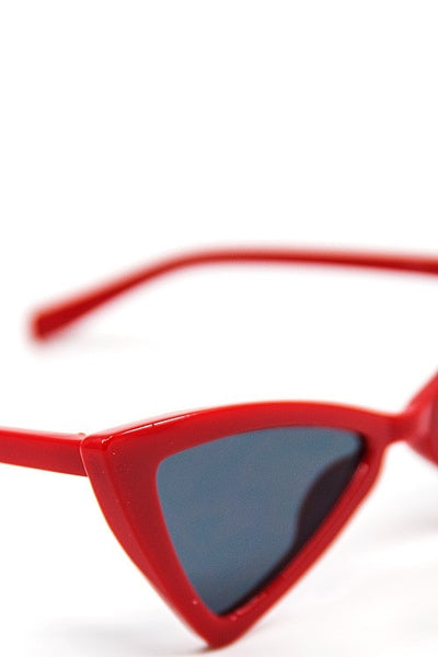 Red plastic frame triangle shaped cat eye sunglasses with black smoke lens