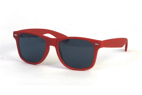 Matte red Wayfarer style plastic frame sunglasses with soft touch feel and smoke lenses