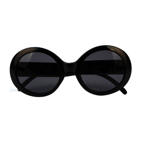 shiny black plastic frame round sunglasses with dark smoke lens