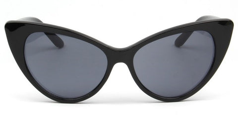 black plastic frame pointy cat-eye shaped sunglasses with black smoke lens