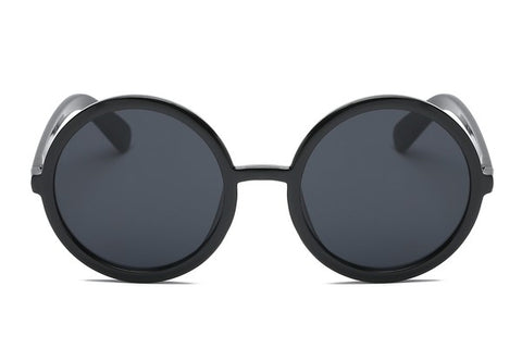 Large 2 1/2" round black plastic frame dark smoke lens sunglasses