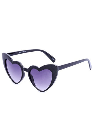shiny black plastic frame angular heart-shaped cat-eye sunglasses with gradient smoke lens