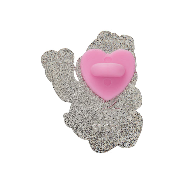 Care Bears Collection "Harmony Bear" enameled silver metal clutch back pin, shown back view