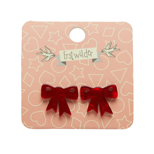 Essentials Collection bow shaped post earrings in red ripple texture 100% Acrylic resin
