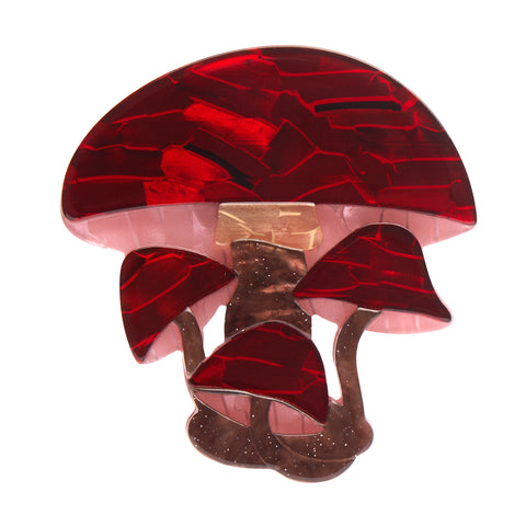 La Belle Époque Collection "A Touch of Magic" layered resin red and brown mushroom brooch