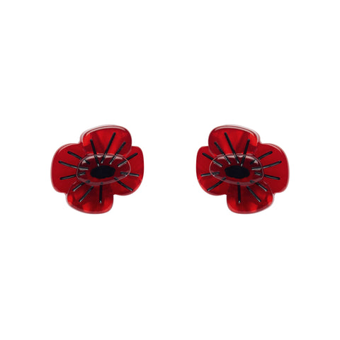 pair 3/4" Remebrance Poppy ripple red bloom with black center layered resin post earrings