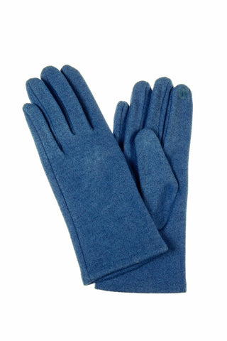 pair vintage-style ponte knit gloves in teal blue with pointer finger and thumb texting capabilities