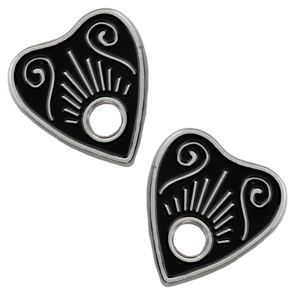 Planchette with black details enameled silver metal clutch-back pin set to fit on collar points