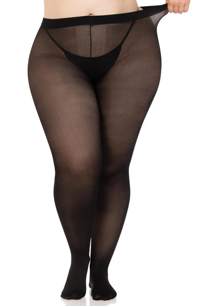 Black sheer tights shown worn by a model