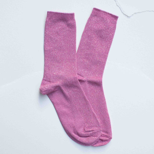 bubblegum pink lurex ribbed crew socks 