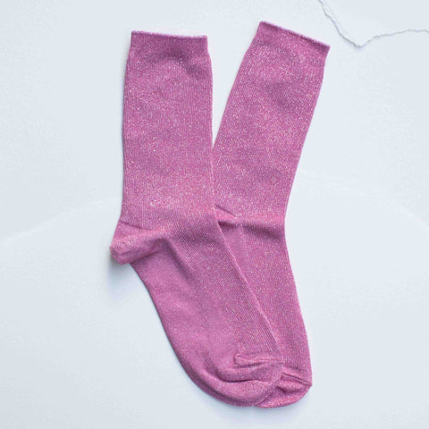 bubblegum pink lurex ribbed crew socks 