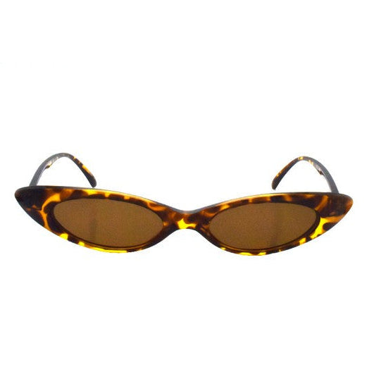skinny dark tortoiseshell cat-eye sunglasses with brown smoke lenses shown from front