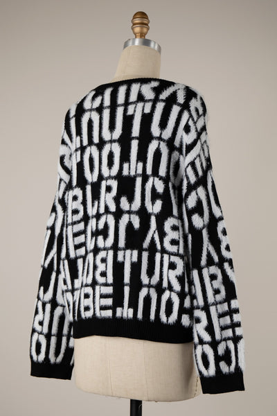 Black & White Fuzzy Alphabet Sweater