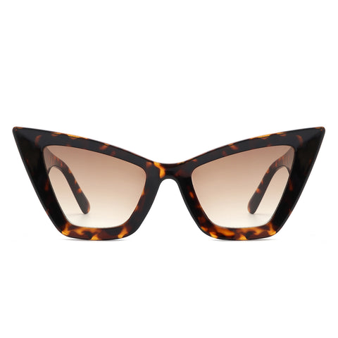 Oversized angular cat-eye thick plastic frame sunglasses in tortoiseshell with brown smoke gradient lens