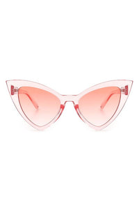 angular cat-eye plastic frame sunglasses in translucent pink with a gradient pink lens