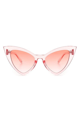 angular cat-eye plastic frame sunglasses in translucent pink with a gradient pink lens