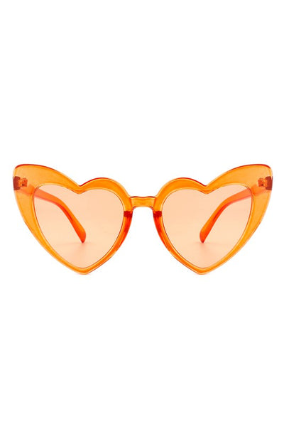 angular cat eye "Lolita" heart-shaped sunglasses in a bright translucent orange with orange lens