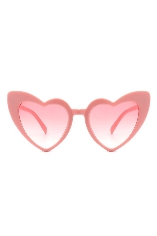 angular cat eye "Lolita" heart-shaped sunglasses in shiny baby pink with gradient pink lens
