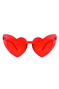 angular cat eye "Lolita" heart-shaped sunglasses in a bright translucent red with red lens